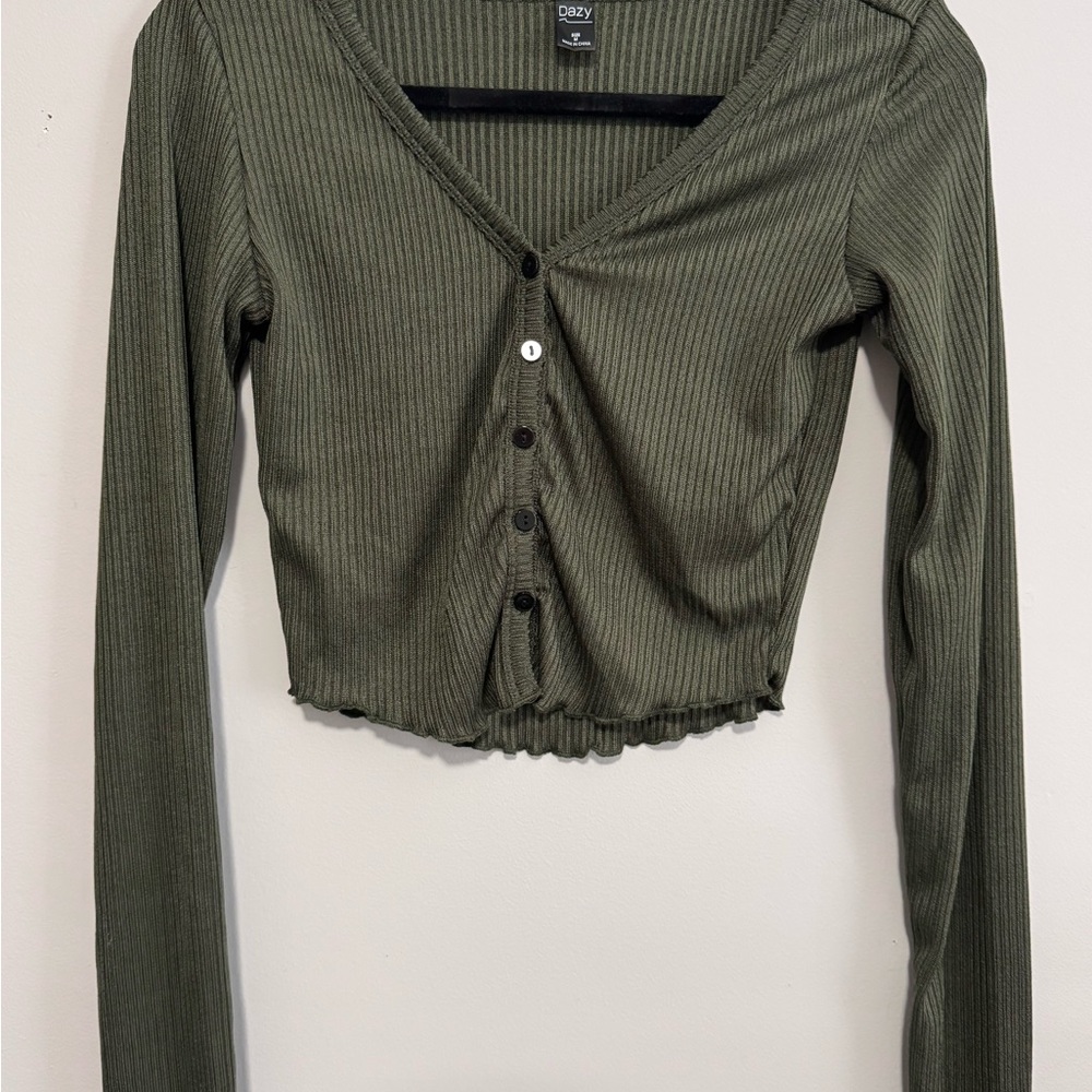 Olive Green Ribbed Long Sleeve Top